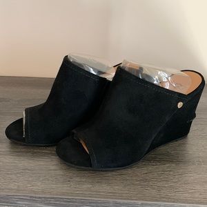 UGG Lively Black Suede Wedge Sandals